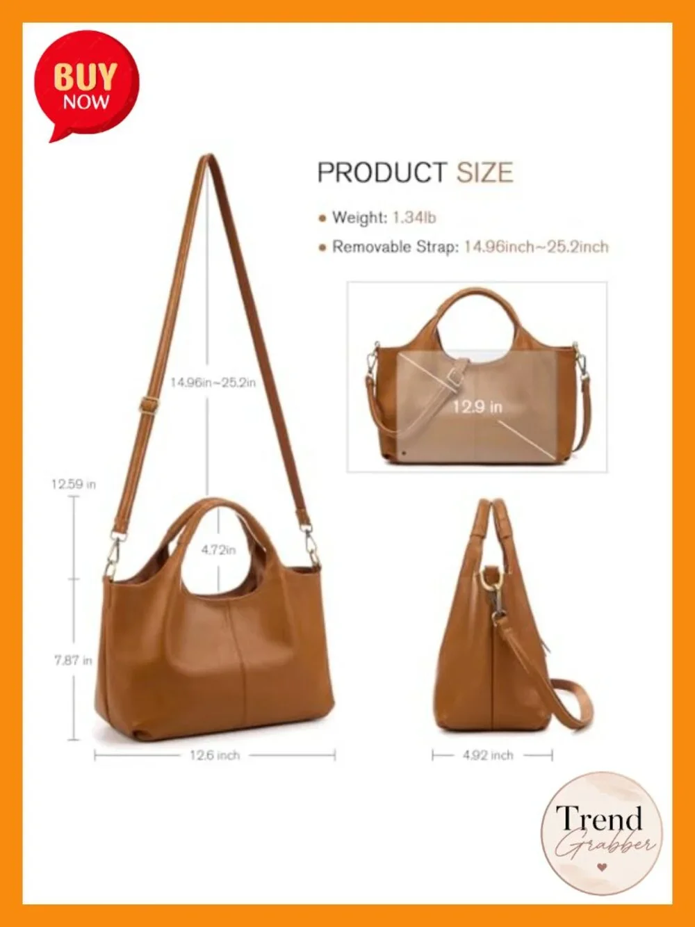 Genuine Leather Satchel Handbag with Top Handle, Detachable Strap, Ladies Purse